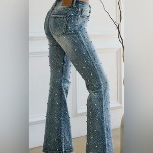 Studded Light Blue Flare Jeans